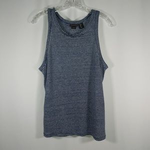 Tahari Navy Blue and White Stripe Linen Sleeveless Tank Top Size L